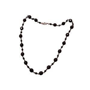 Vintage Black Faceted Glass Bead Necklace Beaded Jewelry